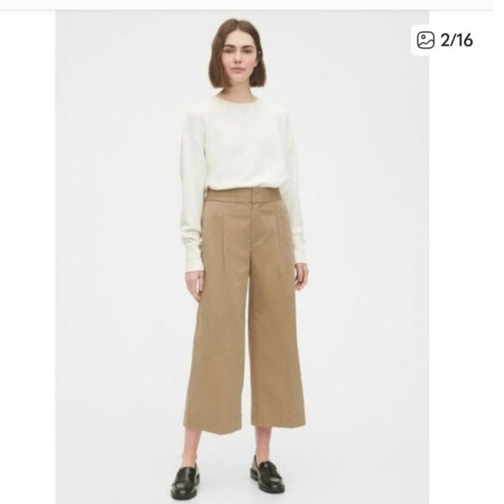 Gap Wide Leg Khaki Pants Pleated Crop Women's 2 High Rise Tan Cotton Career